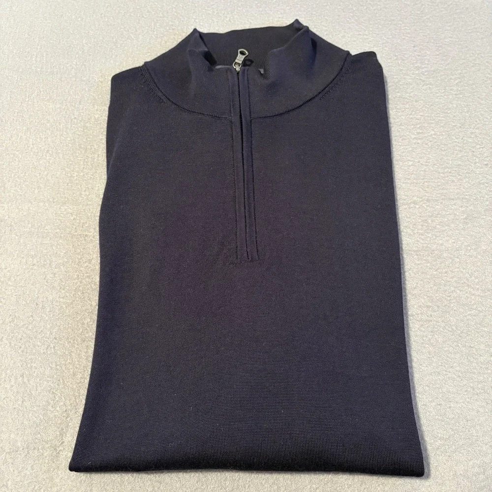 Brooks Brothers Quarter Zip Mens XL Navy Brookstech Merino Wool Sweater Light